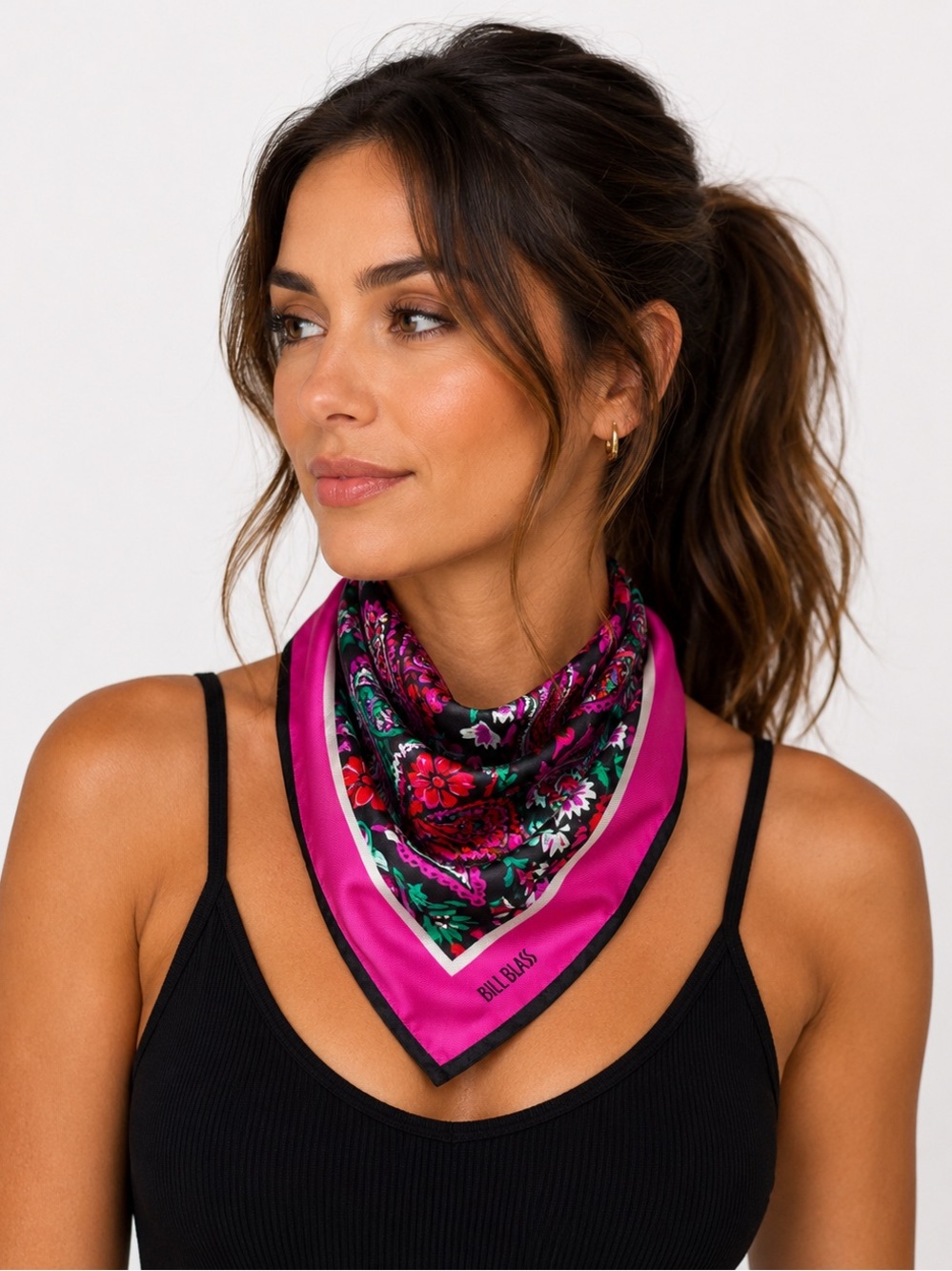 Bill Blass Pink Floral Silk Bandana Scarf